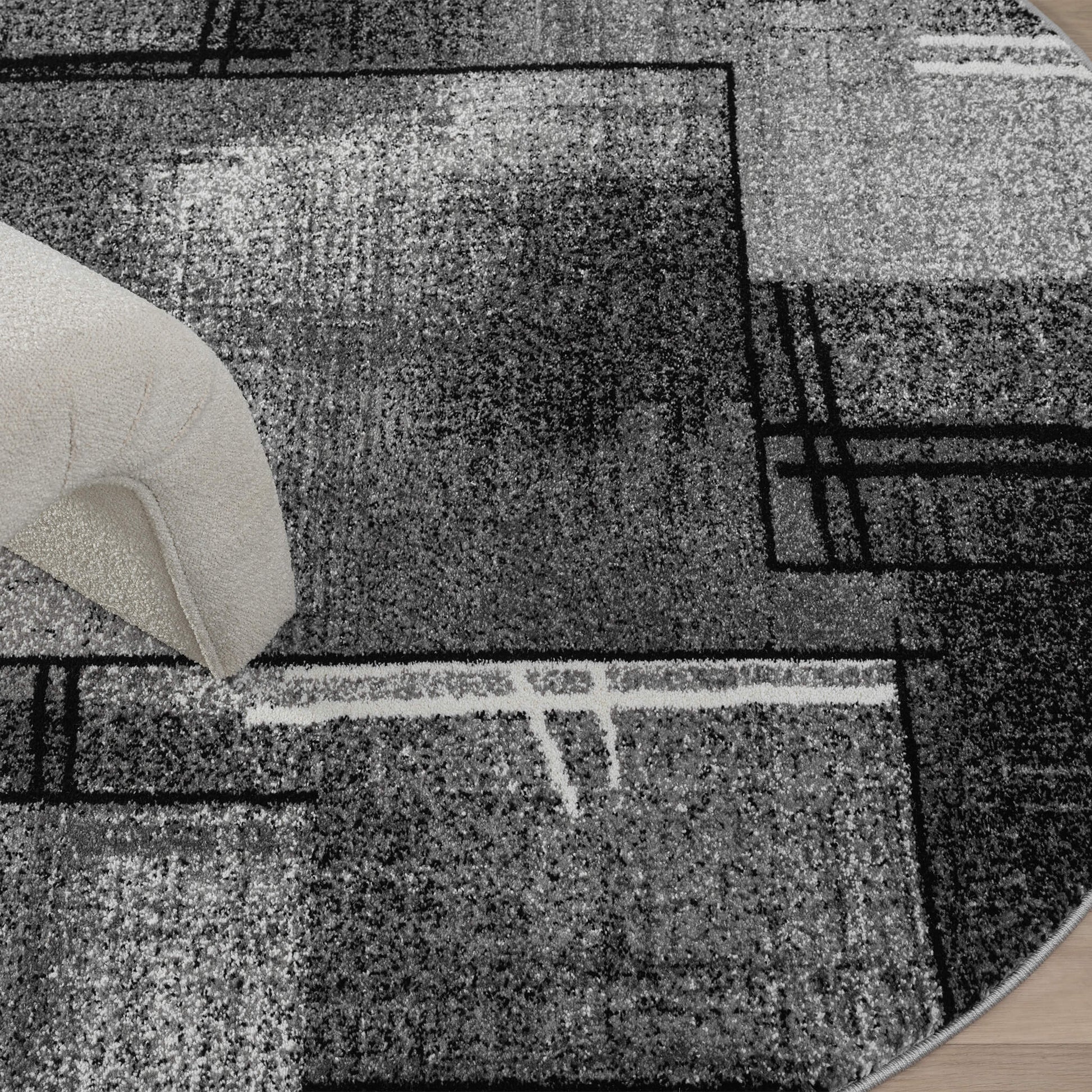 Grey Round Slate 768 Rug - Room Setting | Rug Queen Australia