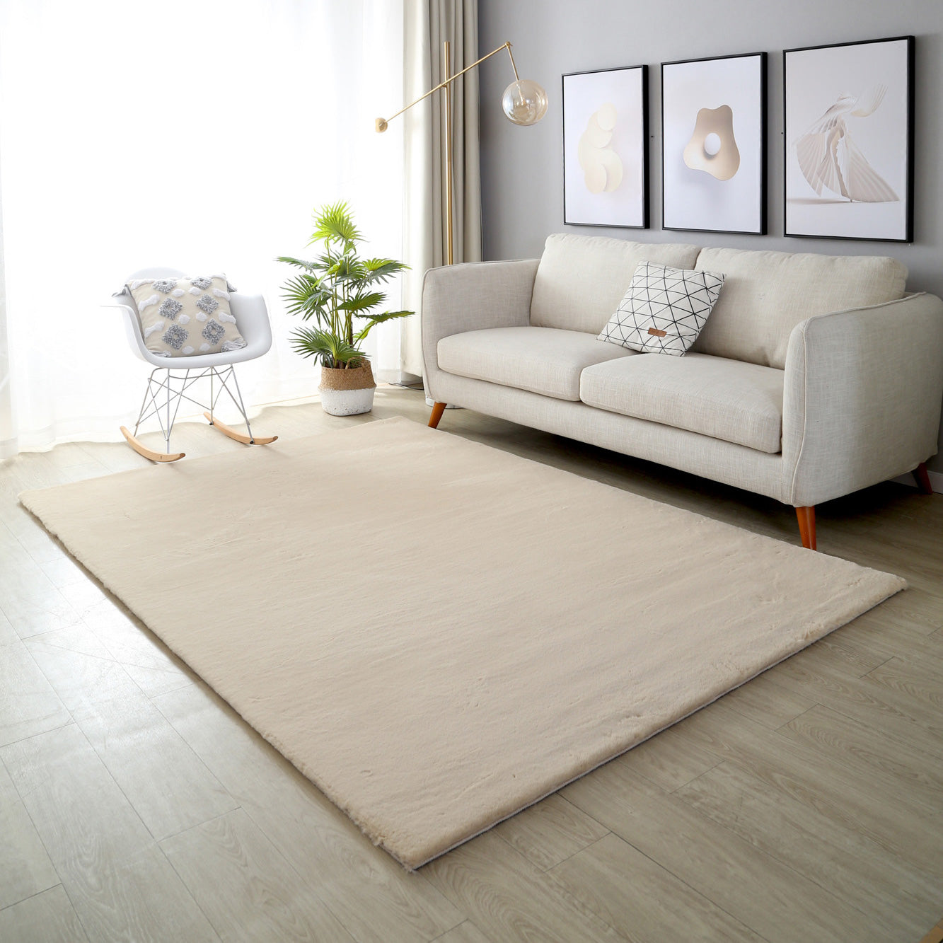 Plush Faux Fur Rice Beige Rug