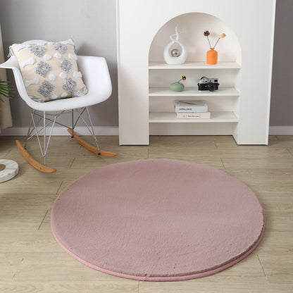 Plush Faux Fur Pink Round Rug