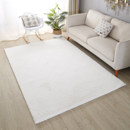 Plush Faux Fur White Diamond Rug